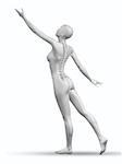 3D render of a female figure reaching with her spine exposed