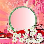 Pink background with blossoming branch of tree