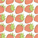 Sketch tasty strawberry in vintage style, vector seamless pattern