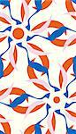 Orange and blue wavy pinwheels in seamless background pattern