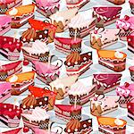 Seamless background made of cake slices on plates