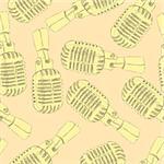 Sketch old microphone in vintage style, vector seamless pattern