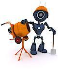 3D Render of an Android builder with cement mixer