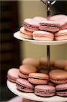 Close-up of Pink Macarons on Dessert Stand
