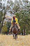 Cowboy Riding Horse, Rocky Mountains, Wyoming, USA