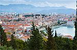 View of harbour and town centre showing the steeple of the cathedral of St. Duje, Split, Dalmatia, Croatia, Europe