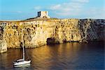 Cliff top watch tower, Comino island, Malta, Mediterranean, Europe