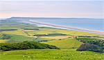 St. Catherine's Chapel and rolling countryside with views beyond to Chesil Beach and the Isle of Portland, Dorset, England, United Kingdom, Europe