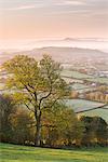 Glastonbury Tor at dawn from the Mendips, Somerset, England, United Kingdom, Europe