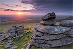 Beautiful sunset over Arms Tor in summer, Dartmoor, Devon, England, United Kingdom, Europe