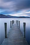 Wooden jetty on Derwent Water in the Lake District National Park, Cumbria, England, United Kingdom, Europe