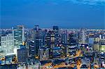 View of skyscrapers of Kita at dusk, Osaka, Kansai, Japan, Asia