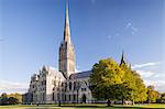 Salisbury Cathedral, built in the 13th century in the gothic style, has the tallest spire in the United Kingdom, Salisbury, Wiltshire, England, United Kingdom, Europe