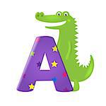 Green Alligator With Letter With Gradient Mesh, Vector Illustration