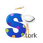 Stork With Letter S With Gradient Mesh, Vector Illustration