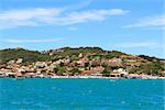 Panoramic view of  beach in Buzios, sea, mountain, houses, near Rio de Janeiro, Brazil