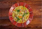 Scotch Broth Soup.farmhouse kitchen.old fashioned thrifty soup made from meat on the bon