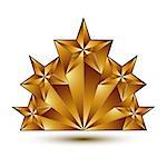 Geometric vector classic golden element isolated on white backdrop, 3d decorative pentagonal stars, shaped blazon.