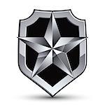 Sophisticated vector blazon with a silver star emblem, silvery 3d pentagonal design element, metallic clear EPS 8.