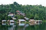 Village on mountain and riverside in countryside Thailand