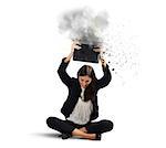 Businesswoman stressed from work breaks her laptop