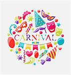 Illustration festive banner with carnival colorful icons - vector