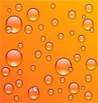 Illustration clean water droplets on orange surface - vector