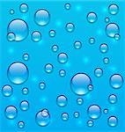 Illustration transparent water many drops on glass - vector