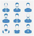 Illustration avatars set front portrait of males isolated on white background - vector