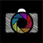 Camera with colorful aperture- photography logo