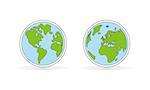 Hand drawn vector planet earth illustration with both globes isolated on white background with America, Asia, Europe and Africa. Ecology icon or sign in green and blue color simply doodle flat design element