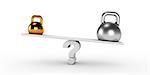 Two gold and silver kettlebells  in equilibrium - this is a 3d render illustration