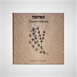 Health and Nature Supplements Collection. Banner template with a herb on cardboard background. Thyme - Thymus vulgaris
