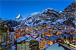 Aerial View on Zermatt Valley and Matterhorn Peak at Dawn, Switzerland