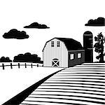 Farm landscape on white background, vector illustration