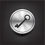 Key icon on silver button. Vector illustration