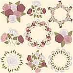 Retro floral wreath and flower bouquet collection, roses wreath and bouquet set, part 2