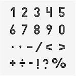 Hand drawn numbers and symbols set isolated on white. Vector illustration