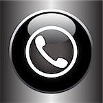 Phone handset icon on black glass button. Vector illustration