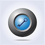 Key icon on blue button. Vector illustration