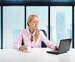 Businesswoman drinking a coffee in his office