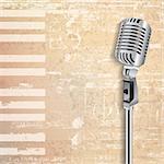 abstract beige grunge piano background with retro microphone