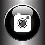 Camera simple icon on black button. Vector illustration