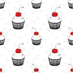 seamless pattern  with cake with cherry on white background