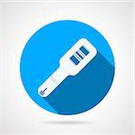 Blue flat vector icon with white silhouette pregnancy test with two stripes on gray background. Long shadow design.