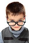 Young boy with glasses isolated on white background