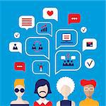Social network concept People avatars with speech bubbles and business icons for web Vector illustration