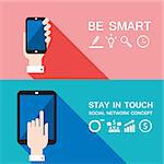 Hand holding smart phone and tablet Modern flat design Vector illustration