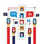 Social network concept Smart phone mobile and user icons Vector illustration