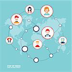 Social network concept People avatars on world map background Vector illustration